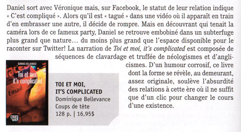 Critique de « Toi et moi, it’s complicated » dans Le Libraire